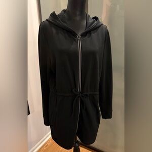 T by Talbots Black  Zip-Up Hoodie with Drawstring Waist